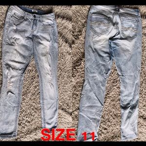 LIGHT BLUE, DISTRESSED, HIGH WAISTED JEANS